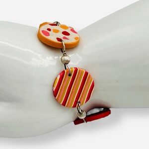 Tammy Garner TG Polymer Clay Beaded Bracelet Red Orange Sterling Silver Tamarack